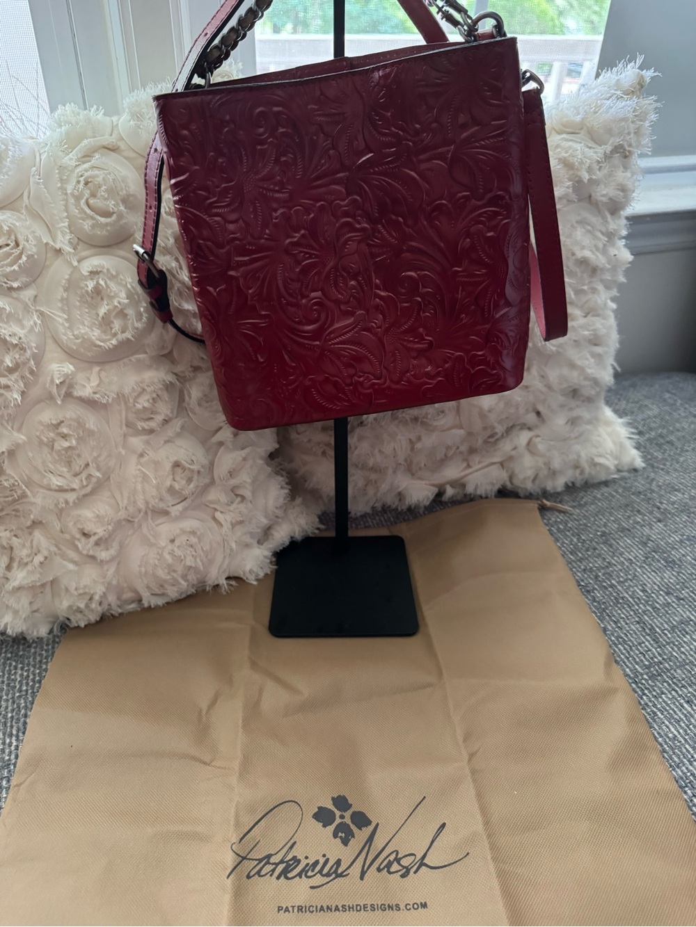 Patricia Nash Embossed Italian 3 piece Matching Collection Cranberry Floral Bag